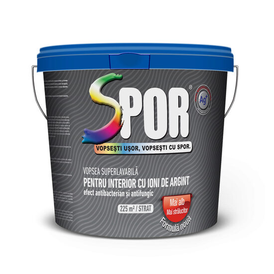 Vopsea lavabila interior, Policolor Spor, cu ioni de argint, 15l