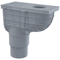Racord de burlan 300ø—155UH mm cu clapeta si cos de colectare cu iesire verticala, Alcadrain AGV4S, gri
