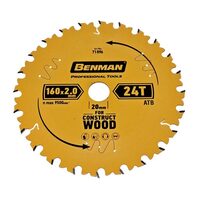 Disc fierastrau circular pentru taierea lemnului, Benman, 160x2.0mm/20mm, 24T_71896