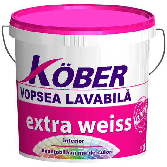 Vopsea lavabila de interior Kober Extra Weiss, alb 8,5l