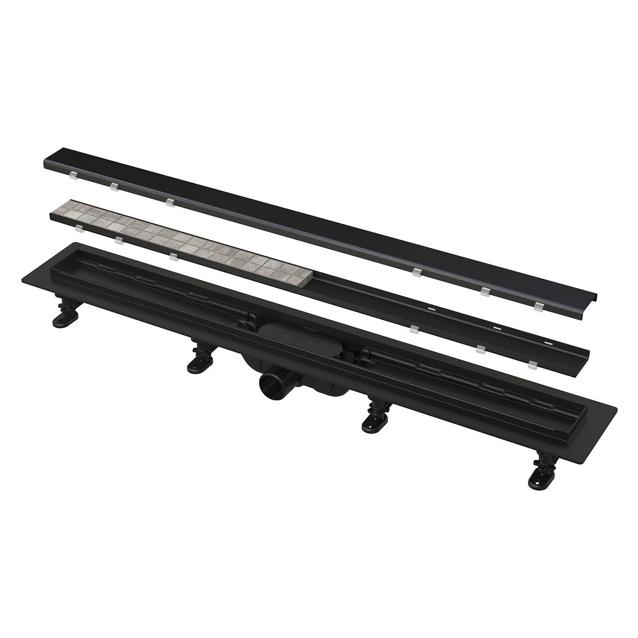 Canal de scurgere pentru dus cu margine pentru gratar cu doua fete + gratar, Alca, negru-mat