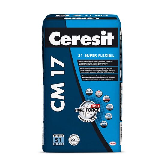 Adeziv flexibil  pentru placari ceramice si piatra naturala, Ceresit CM 25, interior/exterior, alb, 25kg