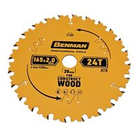 Disc fierastrau circular pentru taierea lemnului, Benman, 165x2.0mm/20mm, 24T_71897