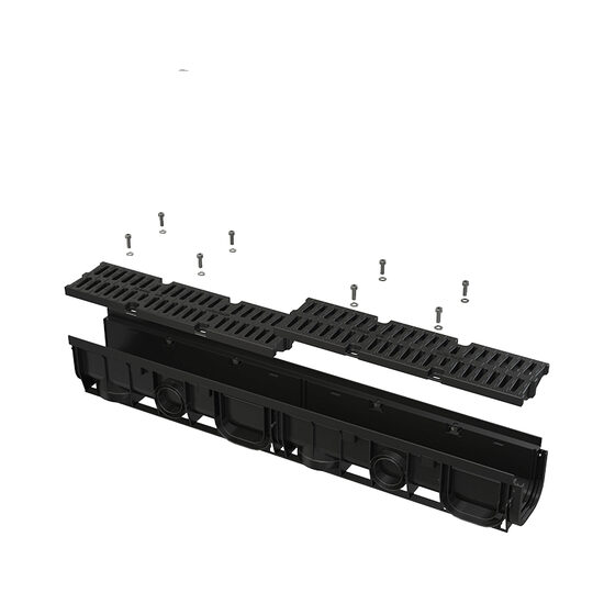 Rigola de exterior de 100 mm cu rama din plastic si gratar din plastic, Alca AVZ104-R401, clasa A15
