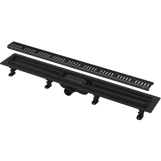 Canal de scurgere pentru dus cu margine pentru gratar perforat, Alca, negru mat
