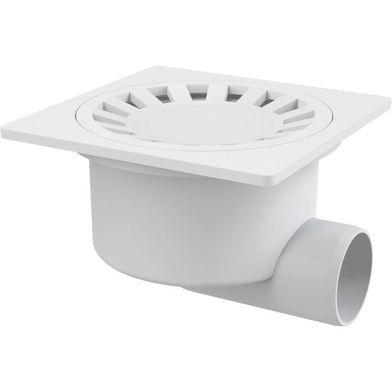 Sifon pardoseala cu iesire laterala sigratar de plastic,  Alca APV15, alb, 150ø—150( mm