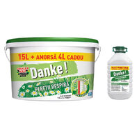 Promo set: Vopsea lavabila interior Danke, Peretii respira, alba, 15L + amorsa Danke 4L