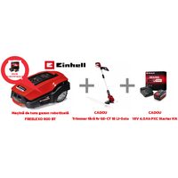 Pachet promo: Masina de tuns gazon robotizata, Einhell Freelexo Cam 500, Li 18 V/3.0 Ah, acumulator si incarcator inclus + Trimmer Einhell + Kit acumulator si incarcator 18 V /4.0 Ah