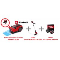 Pachet promo: Masina de tuns gazon robotizata, Einhell Freelexo Cam 500, Li 18 V/3.0 Ah, acumulator si incarcator inclus+Trimmer fara fir, Einhell+Kit acumulator si incarcator 18 V /4.0 Ah