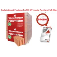 Pachet caramida Porotherm Profi 25 N+F 375 x 250 x249mm, 43 buc/mc, 60 buc/palet + 1 sac mortar Porotherm Profi in strat subtire 