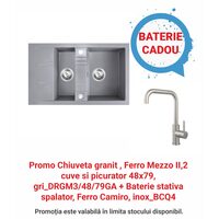Pachet Chiuveta granit, Ferro Mezzo II, 2 cuve si picurator, 48x79, gri_DRGM3/48/79GA + Baterie stativa spalator, Ferro Camiro, inox_BCQ4