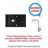 Promo Chiuveta granit, Ferro, 1 cuva si picurator_DRGM48/78BA + Baterie stativa spalator, Ferro Camiro, inox_BCQ4