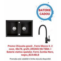 Pachet Chiuveta granit, Ferro Mezzo II, 2 cuve, 48x78, grafit_DRGM2/48/78BA + Baterie stativa spalator, Ferro Zumba Nero, negru_BZA4BLB