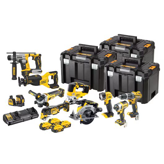Set unelte fara fir DeWalt DCK1012P4T-QW, 18V, 10 piese, 4x5Ah, incarcator dublu