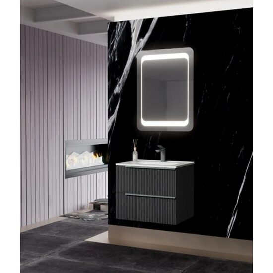 Mobilier baie cu lavoar Savini Due Sidney 61cm, negru, 2 sertare soft close