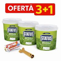 Promo set 3+1: Vopsea ultra lavabila, ecologica Status Eco, interior, alba, 15l+ Trafalet lana naturala, Rollex, cu maner, 24cm