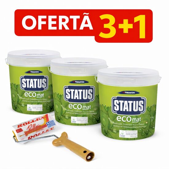 Promo set 3+1: Vopsea ultra lavabila, ecologica Status Eco, interior, alba, 15l+ Trafalet lana naturala, Rollex, cu maner, 24cm