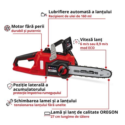 Fierastrau cu lant fara fir Einhell Fortexxa 18/30 Li 18V fara acumulator si incarcator